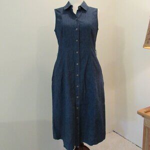 Anne Klein Denim Button Down Sleeveless Dress Pockets